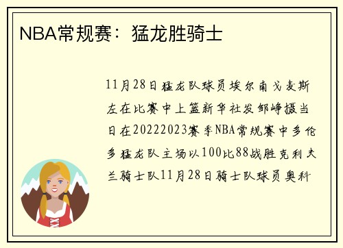 NBA常规赛：猛龙胜骑士